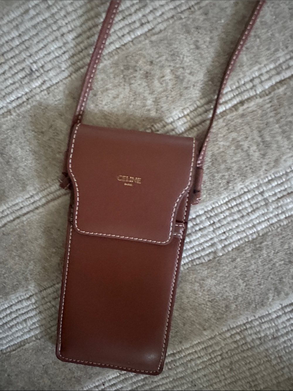 Celine Brown Leather Phone Pouch Crossbody